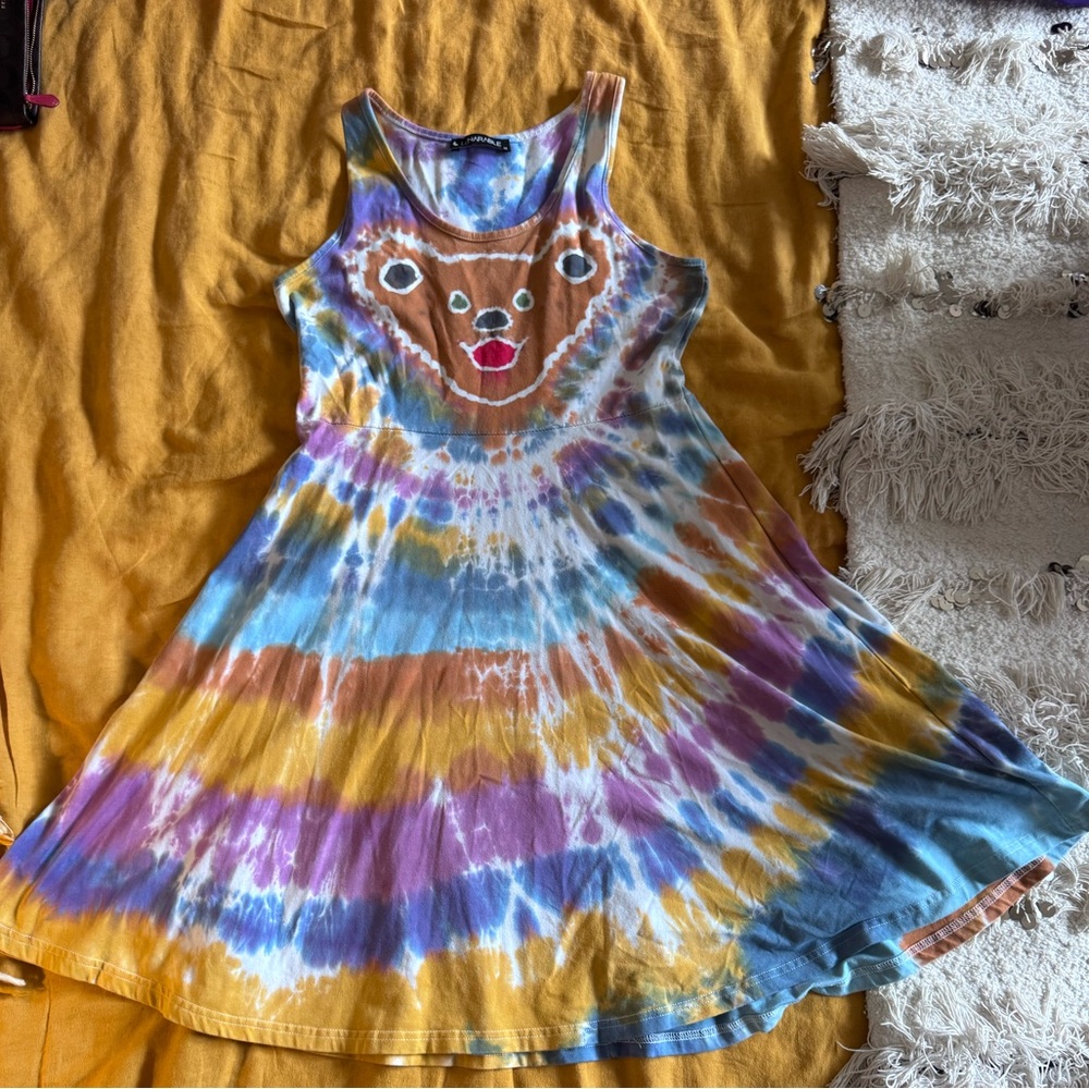 Ooak dyed Grateful Dead Tie-Dye Bear Mini Dress - Multicolor